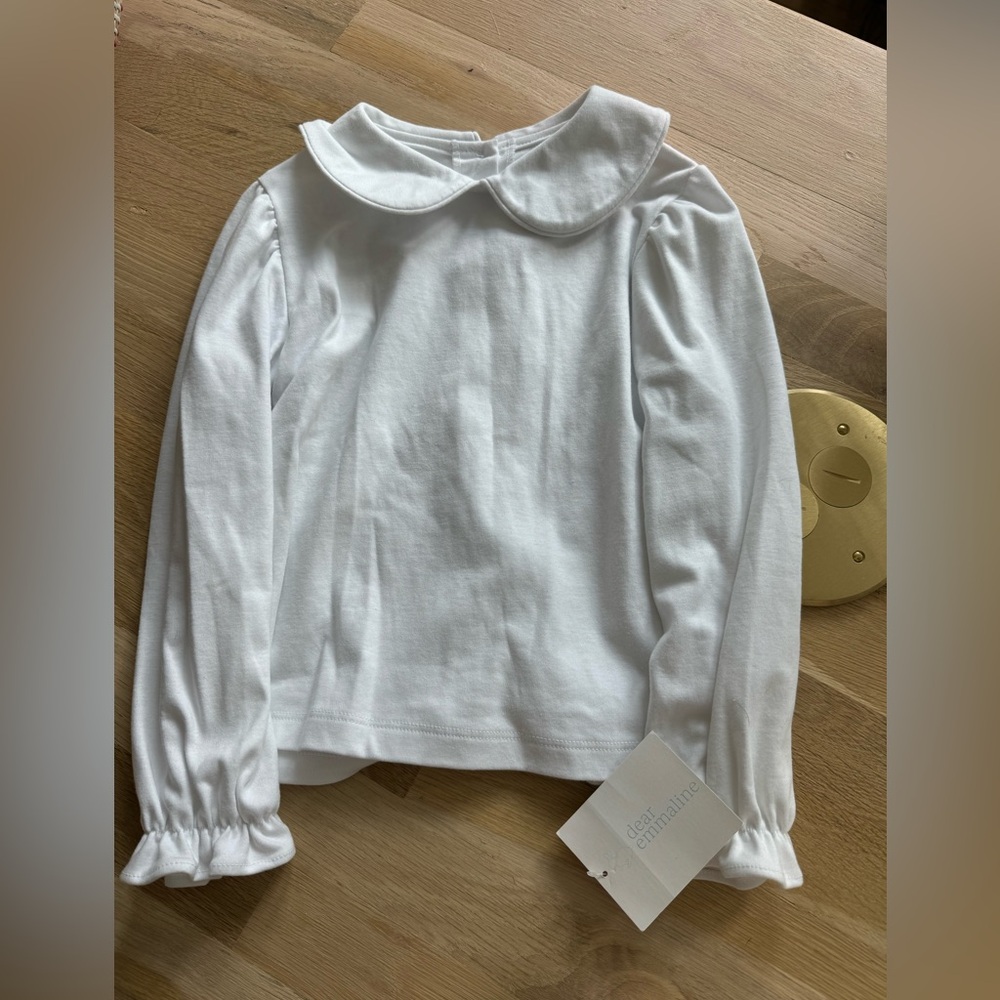 NWT Dear Emmaline Girls White Knit Peter Pan Collar Blouse